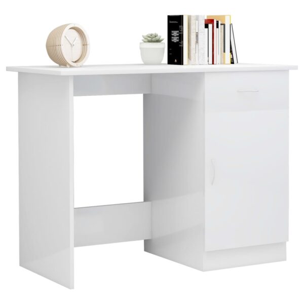 Desk High gloss white Engineered wood Standard Desk Rectangular - Image 3