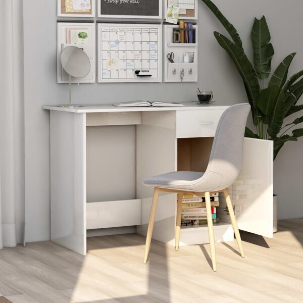 Desk High gloss white Engineered wood Standard Desk Rectangular - Image 4