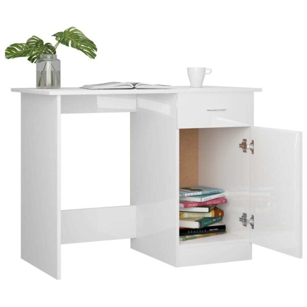Desk High gloss white Engineered wood Standard Desk Rectangular - Image 6