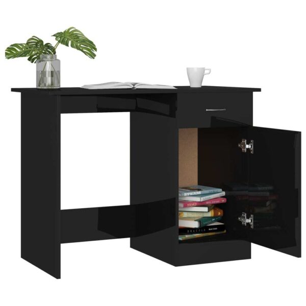Desk High Gloss Black Engineered Wood 39.4 x 19.7 x 29.9 in Desk - Image 6