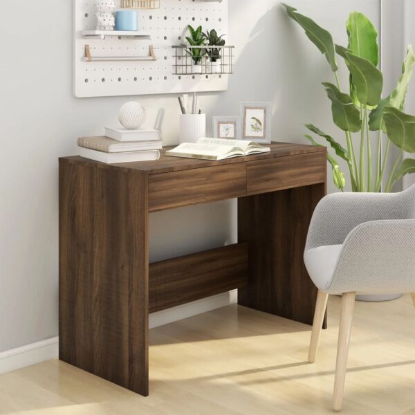 Desk Brown Oak Engineered Wood Medium Desk Rectangular Modern - Image 3