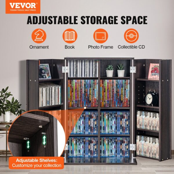 Media Storage Cabinet, DVD Cabinet with Doors and Shelves, CD Storage Holds up to 576 CDs, Adjustable DVD Shelf, Protects & Organizes Music, Movie, Video Games or Collections-Espresso - Image 2