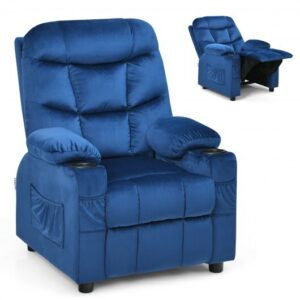 Kids Recliner Chair with Cup Holder and Footrest for Children-Light Blue - Color: Light Blue