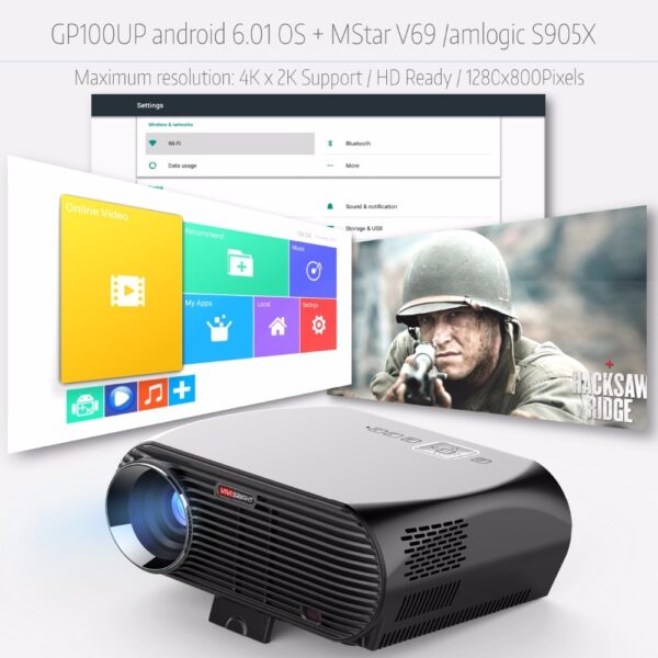ViviBright GP100UP Smart Home Theater Projector Android6.01 3500 Lumens High Brightness LED WiFi Beamer 1280*800pixels black_European regulations - Image 4
