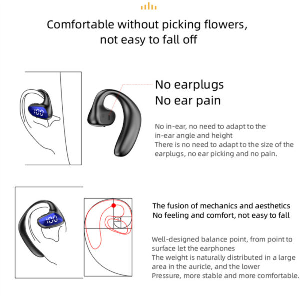 M-k8 Bluetooth Earphone Hanging Ear Type Unilateral Headsets Waterproof Music Earbuds Black - Image 5