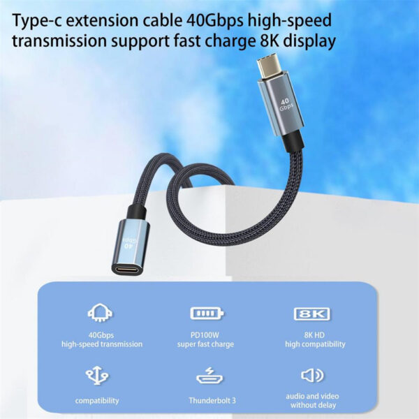 Type-C USB 4.0 40Gbps Data Charging Cable 100W 5A Fast Charge Cable 8K 60HZ Audio Video Transmission For USB C Devices 0.8 meters - Image 6