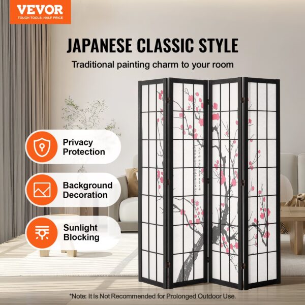 Room Divider, 4 Panel Japanese Room Divider Screen, Wood Folding Privacy Screen Indoor, Japanese Partition Portable Decoration Dividers, for Room Separation Home Office Restaurant & Bedroom - Image 2
