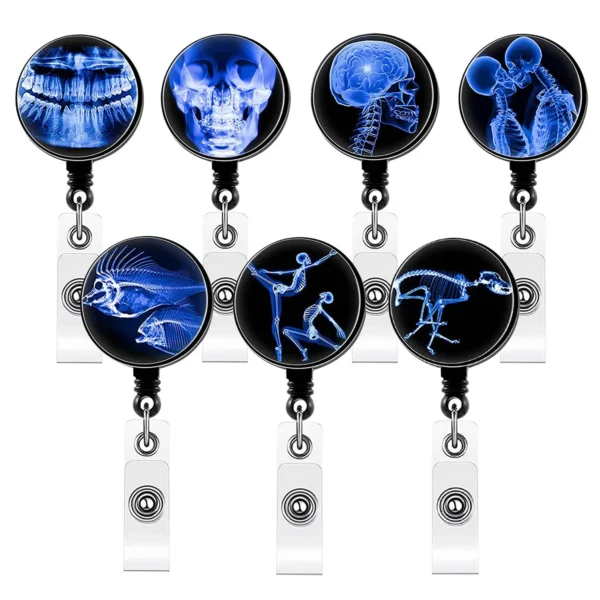 Color: Silver - X-Ray Badge Reel Retractable Radiology Badge Reel Holder Ct Rays Nurse Doctor Student Card Reel Clip Office Supply Recoil Badge - Image 2