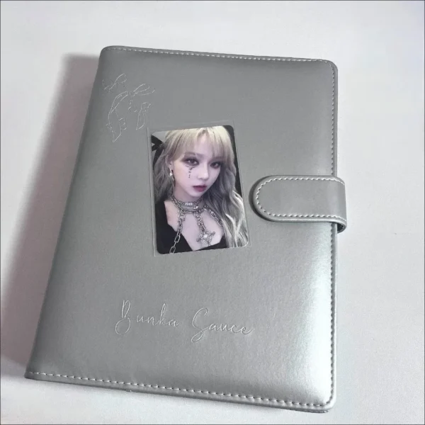 Color: Dark Khaki - MINKYS PU Leather Silver A5 Kpop Photocards Collect Binder idol Photo Card Book Idol Storage Album Stationery - Image 7