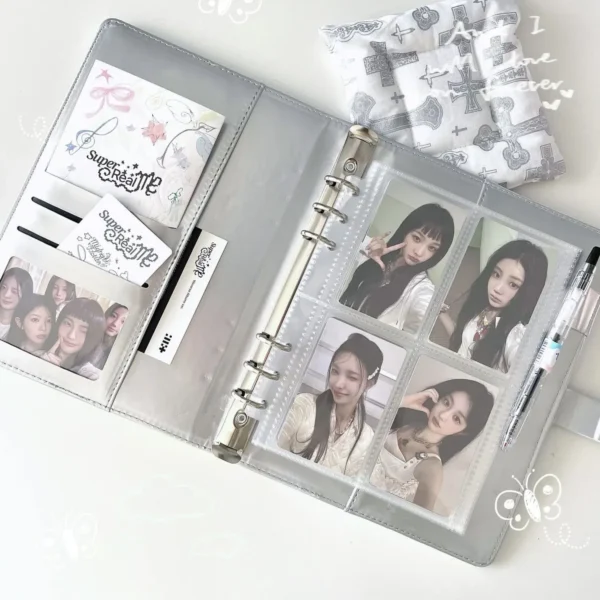 Color: Dark Khaki - MINKYS PU Leather Silver A5 Kpop Photocards Collect Binder idol Photo Card Book Idol Storage Album Stationery - Image 2