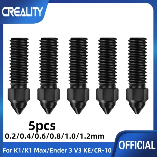 Color: black - Creality Ender 3 V3 KE Nozzle Har Hardened Steel Nozzle Kit 0.2/0.4/0.6/0.8/1.0/1.2mm for K1 3D Printer Parts Non Stick Filament - Image 2