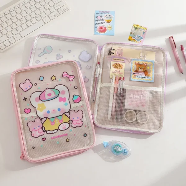 Color: MULTI - Cartoon PVC Stationary Organzier Pouch Big Capacity Storage Pens Eraser Students Pencil Bags - Image 4