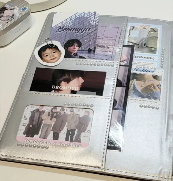 Color: Dark Khaki - MINKYS PU Leather Silver A5 Kpop Photocards Collect Binder idol Photo Card Book Idol Storage Album Stationery - Image 4