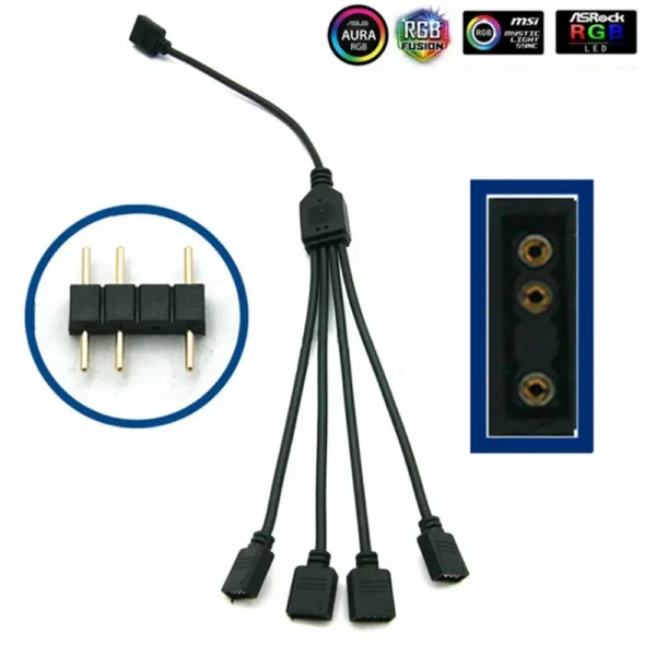 Color: Orange, Ships From: CHINA - Angitu 3pin/4Pin RGB ARGB SYNC 1 to 1/2/3/4/5 Fan LED Stripe Extension Cable Motherboard Light Control Hub For M/B ASUS GIGABYTE - Image 6