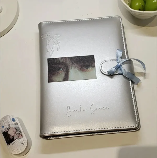 Color: Dark Khaki - MINKYS PU Leather Silver A5 Kpop Photocards Collect Binder idol Photo Card Book Idol Storage Album Stationery - Image 5