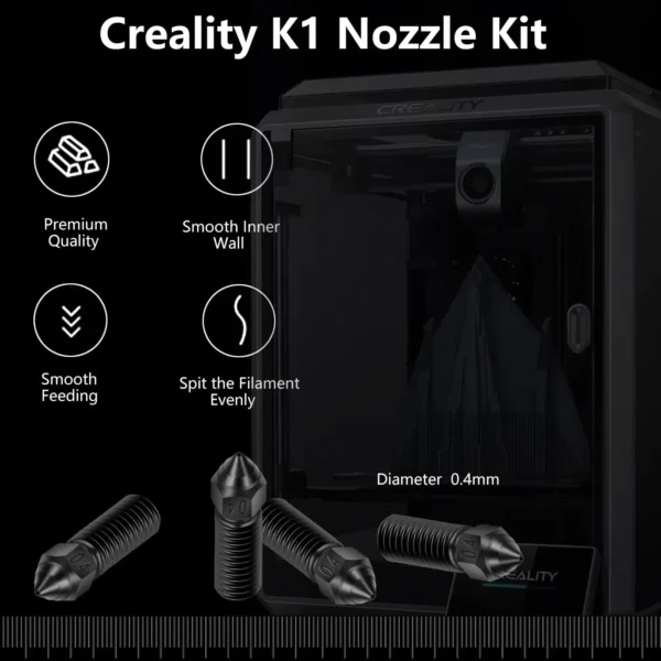 Color: black - Creality Ender 3 V3 KE Nozzle Har Hardened Steel Nozzle Kit 0.2/0.4/0.6/0.8/1.0/1.2mm for K1 3D Printer Parts Non Stick Filament - Image 3