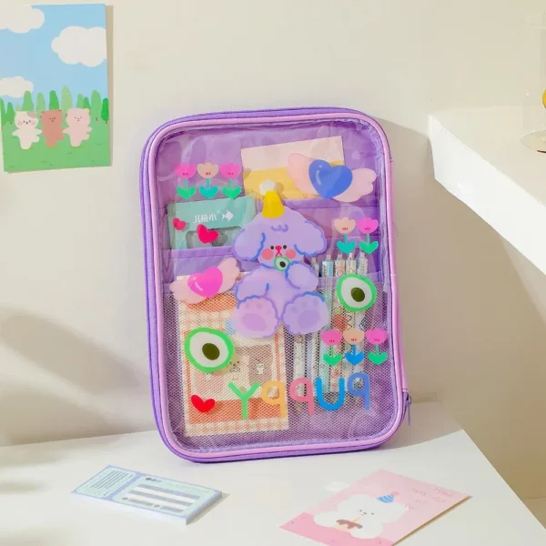 Color: MULTI - Cartoon PVC Stationary Organzier Pouch Big Capacity Storage Pens Eraser Students Pencil Bags - Image 7