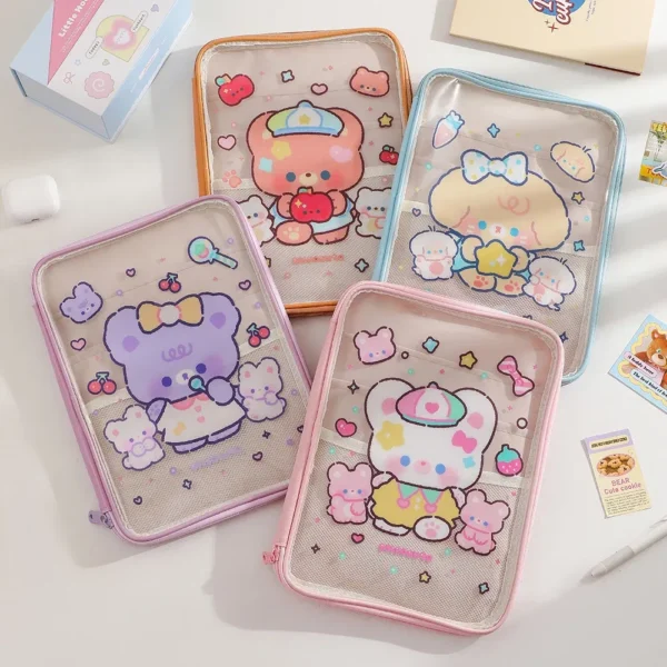 Color: MULTI - Cartoon PVC Stationary Organzier Pouch Big Capacity Storage Pens Eraser Students Pencil Bags - Image 2