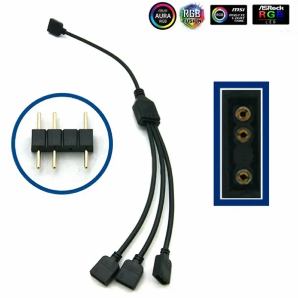 Color: Orange, Ships From: CHINA - Angitu 3pin/4Pin RGB ARGB SYNC 1 to 1/2/3/4/5 Fan LED Stripe Extension Cable Motherboard Light Control Hub For M/B ASUS GIGABYTE - Image 5
