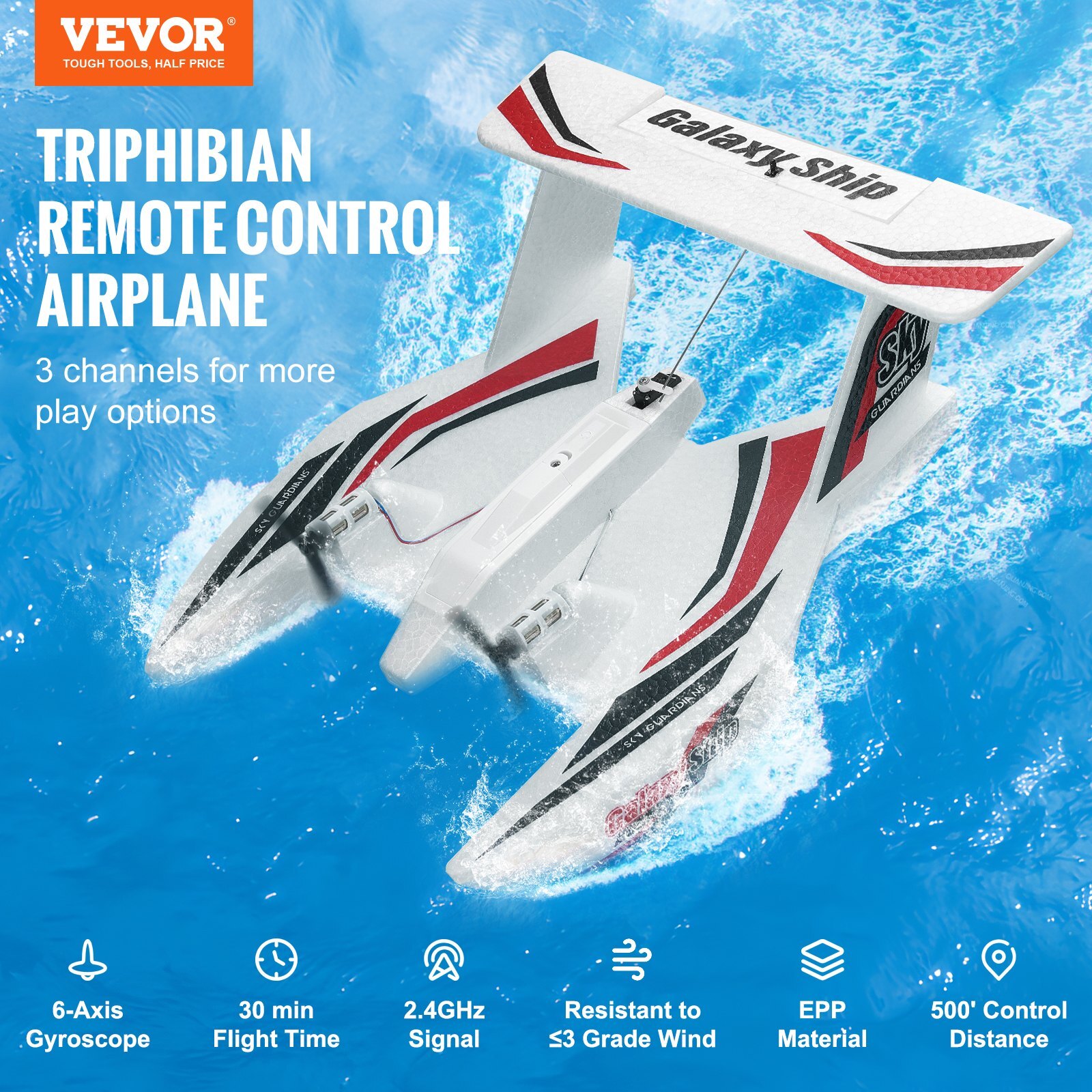 RC Plane, 2.4GHZ 3 Channel Remote Control Airplane with 6-Axis Gyro Stabilizer, Ready to Fly Amphibious Aircraft Plane Toy with 2 Batteries, Easy to Fly RC Glider for Adults Kids Beginners Boys - Image 2
