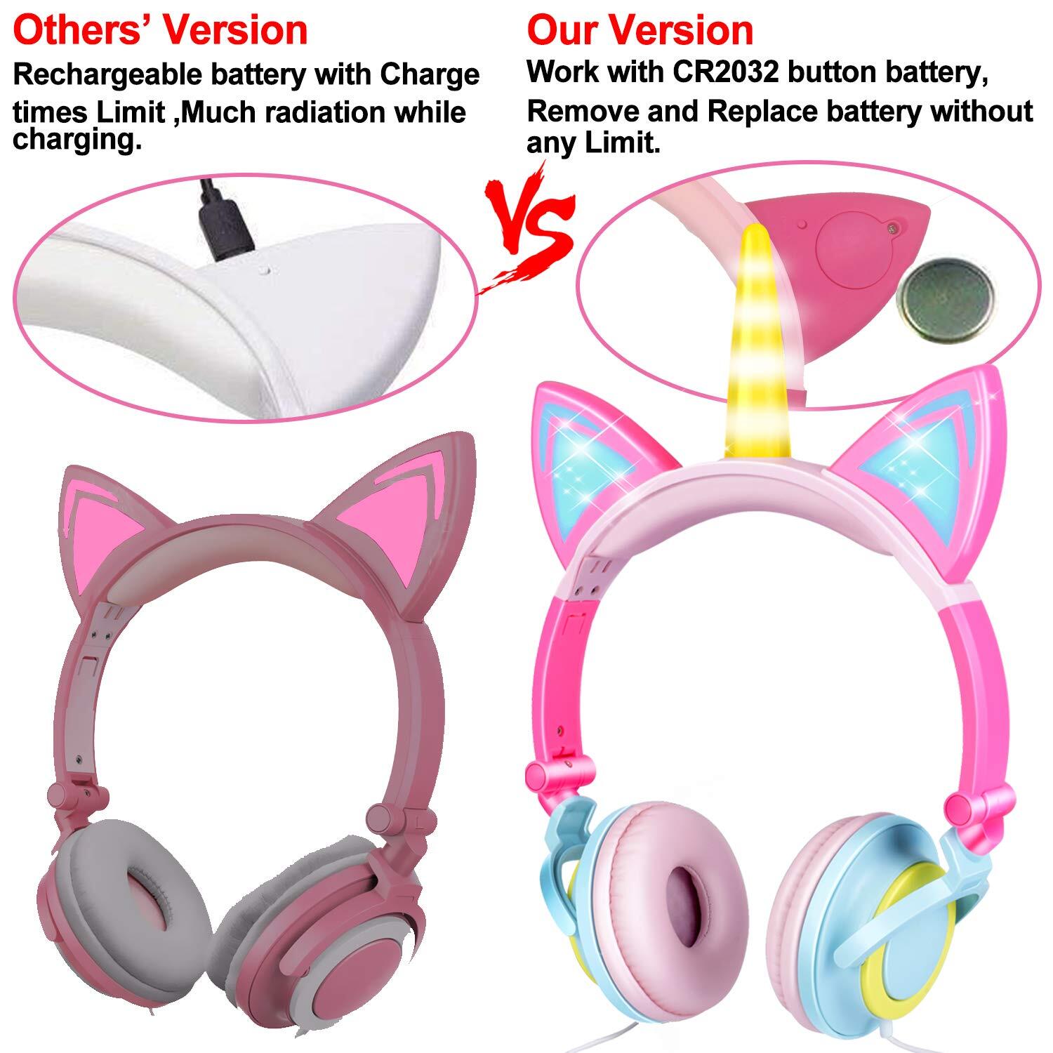 Cute Kids Cat Ear Headphones Wired Adjustable for Boys Girls Tablet Kids Headband Earphone Foldable Over On Ear Game Headset Blue pink - Image 6